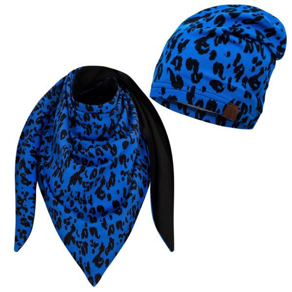 Komplet cienka czapka + chusta kobaltowa pantera-czarny