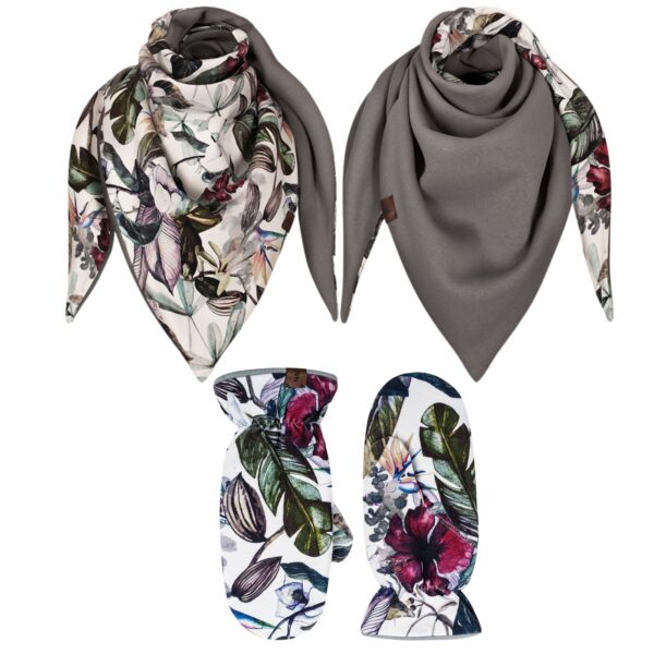 Komplet gruba chusta+rękawiczki hawajskie kwiaty+popiel