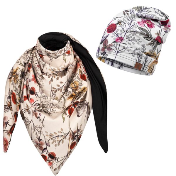 Komplet cienka czapka + chusta dzika róża-czarny