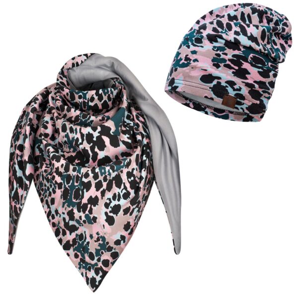 Komplet cienka czapka + chusta różowa pantera