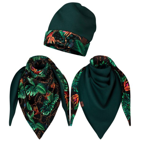 Komplet gruba chusta+czapka łańcuchy-butelkowy zielony