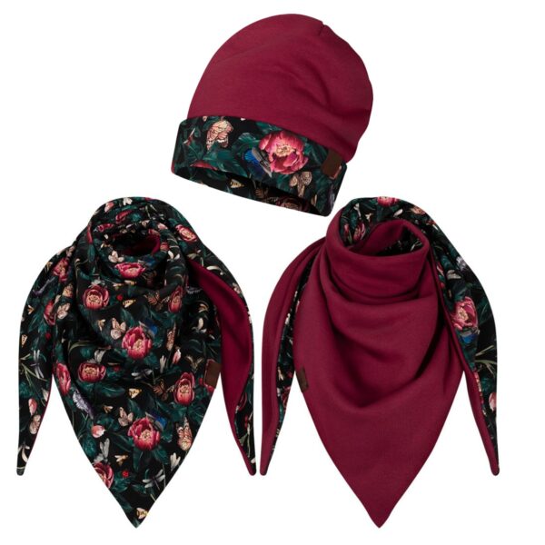 Komplet gruba chusta+czapka Francja-bordo