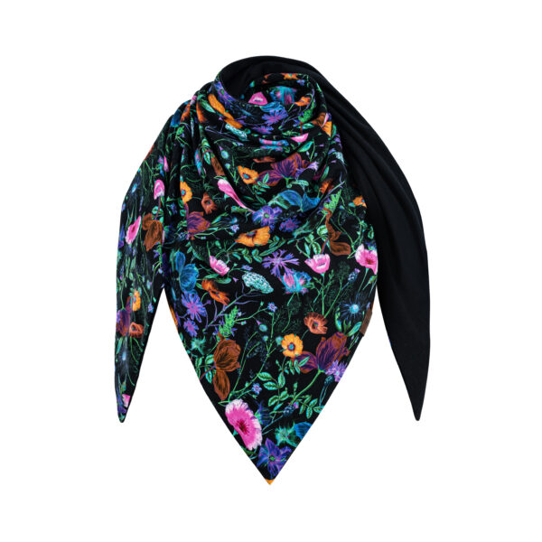 chusta cienka dwustronna z bawełny nagietki-czarny