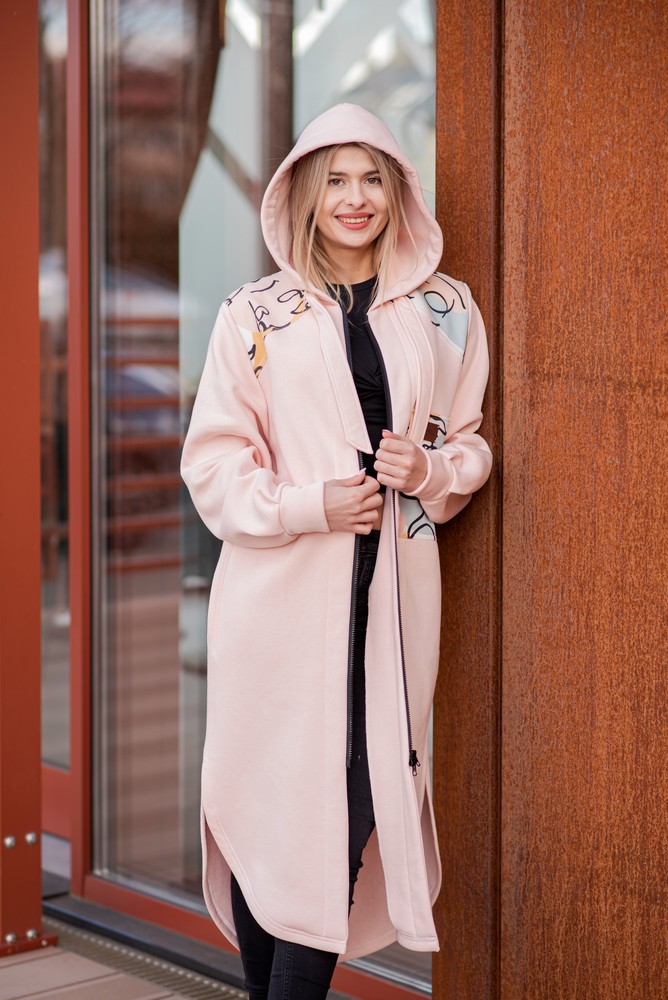 Bluzopłaszcz z kapturem a'la koszula brzoskwioniowy róż-twarze - obrazek 2