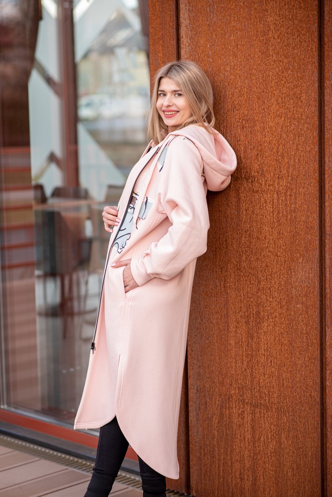 Bluzopłaszcz z kapturem a'la koszula brzoskwioniowy róż-twarze - obrazek 3