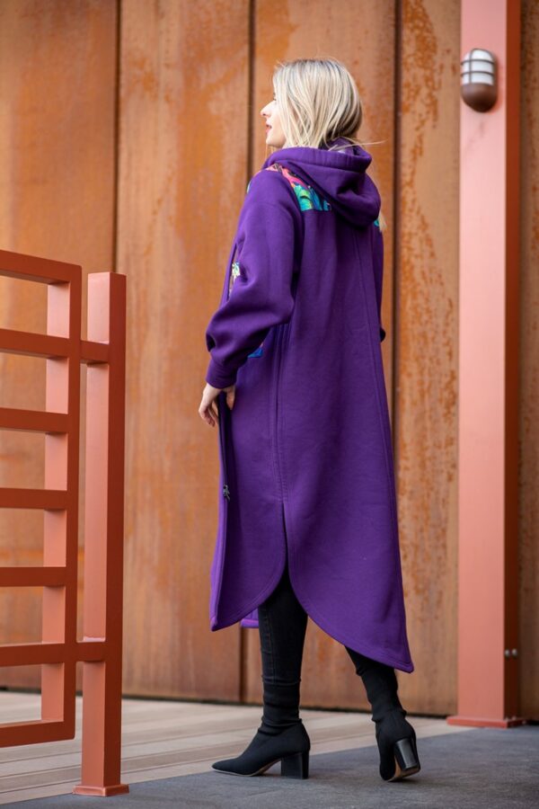 Bluzopłaszcz z kapturem a'la koszula fioletowy-neonowe liście