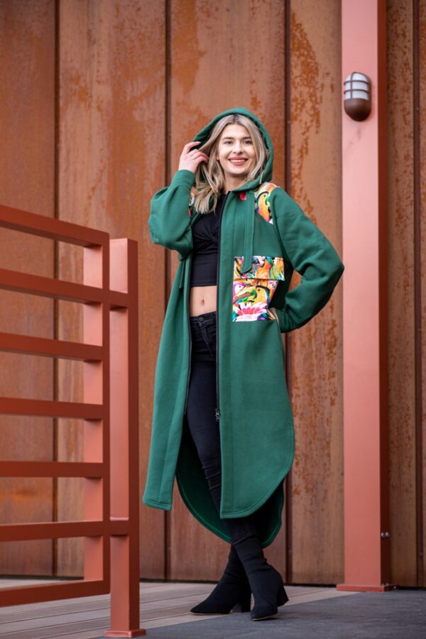 Bluzopłaszcz z kapturem a'la koszula butelkowa zieleń-papugi