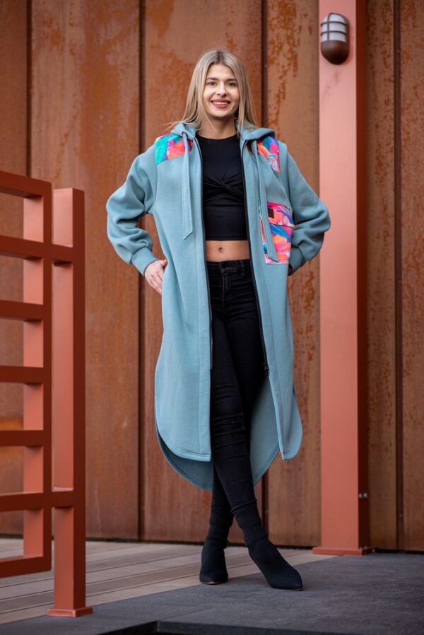 Bluzopłaszcz z kapturem a'la koszula jeans - pastelowe kwiaty
