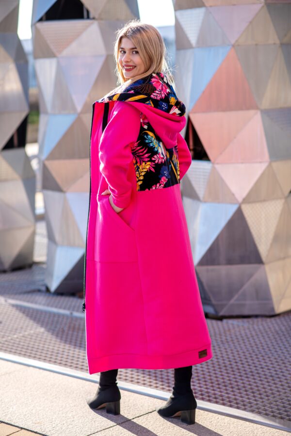 Mega długa bluza malina-fioletowo-różowe kwiaty