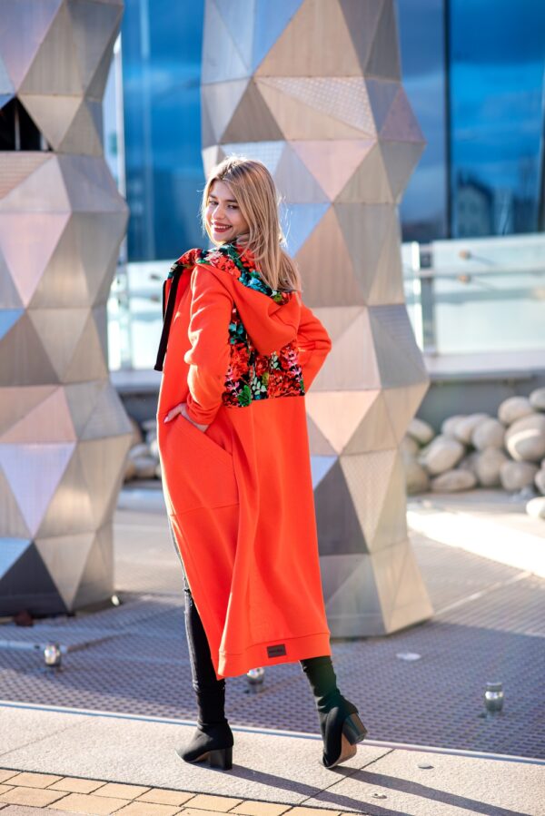 Mega długa bluza pomarańcz-czerwone kwiaty