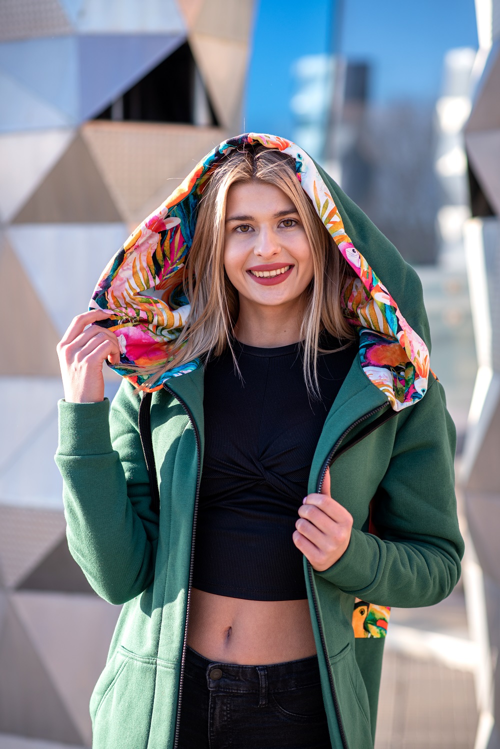 Mega długa bluza papugi- butelkowa zieleń - obrazek 3