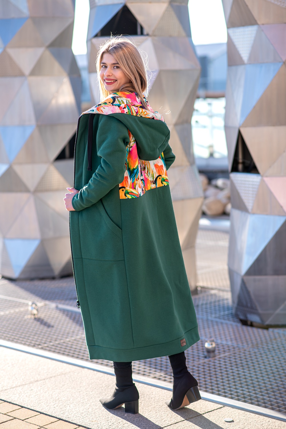 Mega długa bluza papugi- butelkowa zieleń