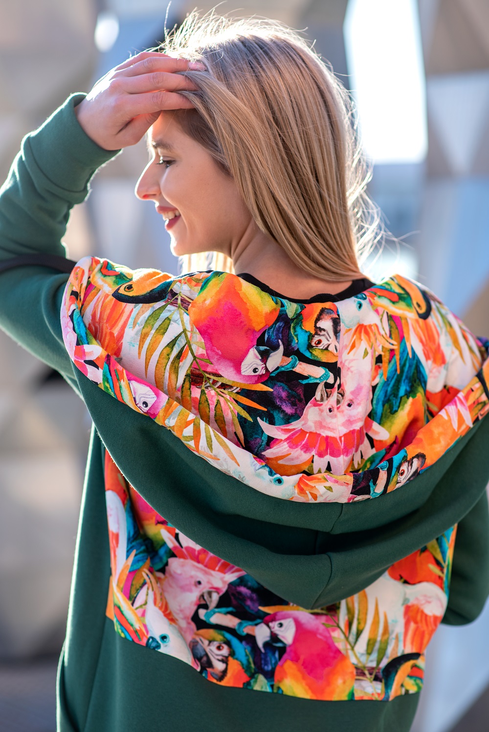 Mega długa bluza papugi- butelkowa zieleń - obrazek 4