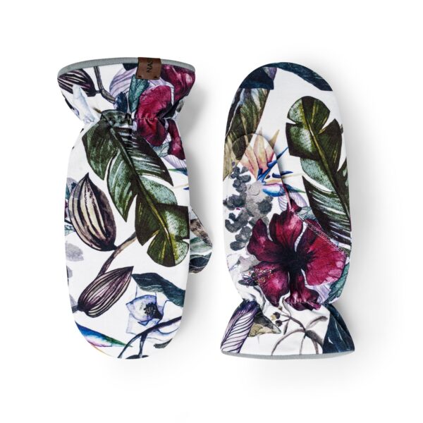 Rękawiczki miejskie jednopalczaste, ciepłe, hawajskie kwiaty+popiel
