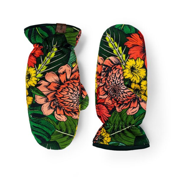 Rękawiczki miejskie jednopalczaste, dalia + butelkowa zieleń