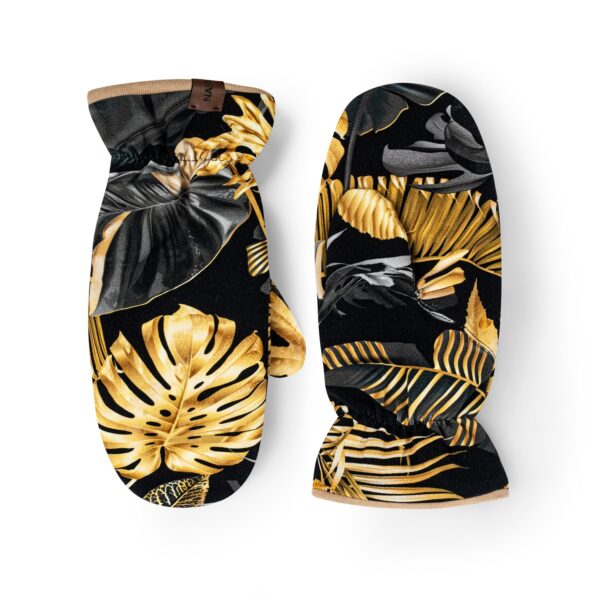 Rękawiczki miejskie jednopalczaste, złote liście+beż