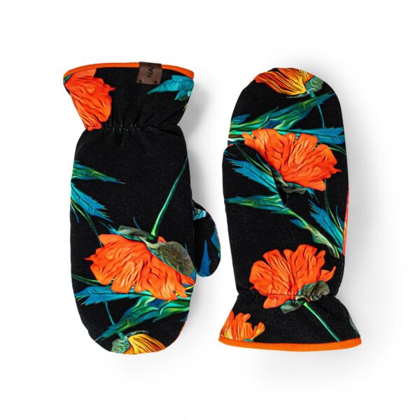Rękawiczki miejskie jednopalczaste, maki+pomarańcz