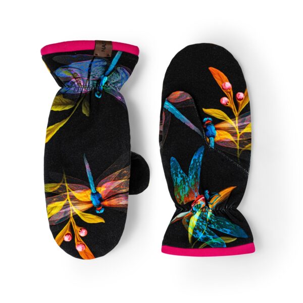 Rękawiczki miejskie jednopalczaste, ważki+ malina