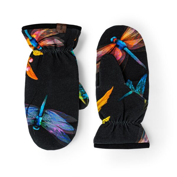 Rękawiczki miejskie jednopalczaste, ważki+czarny