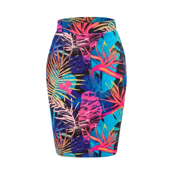 Spódnica klasyczna ołówkowa neonowe liście