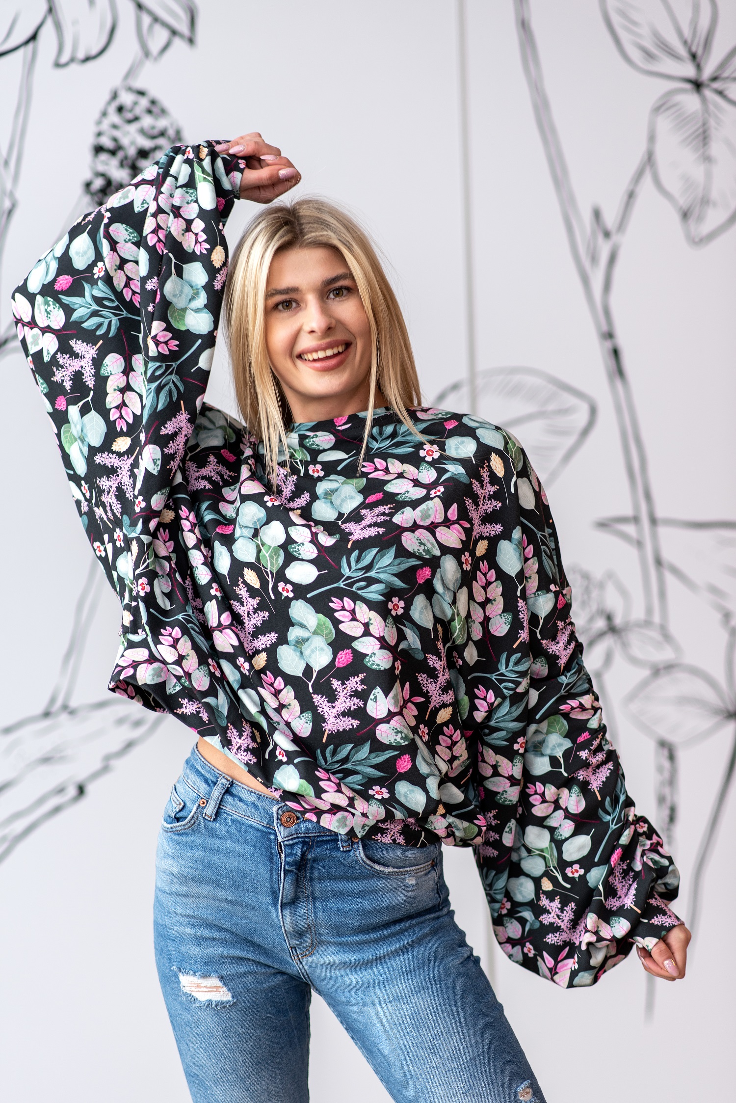 Bluzka z marszczonym rękawem herbal ciemne