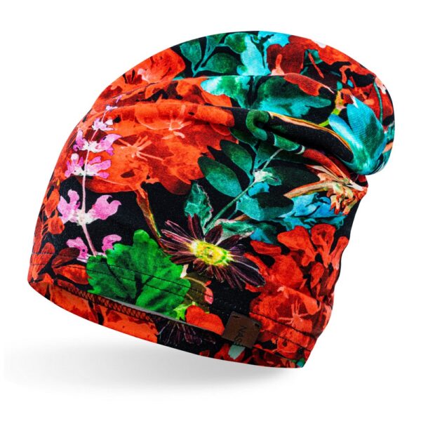 Czapka cienka bawełniana czerwone kwiaty