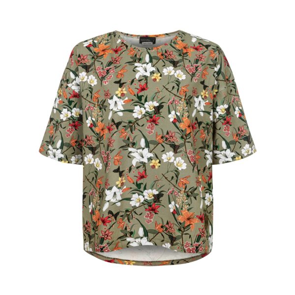 Bluzka T 'shirt beżowo zielone kwiaty