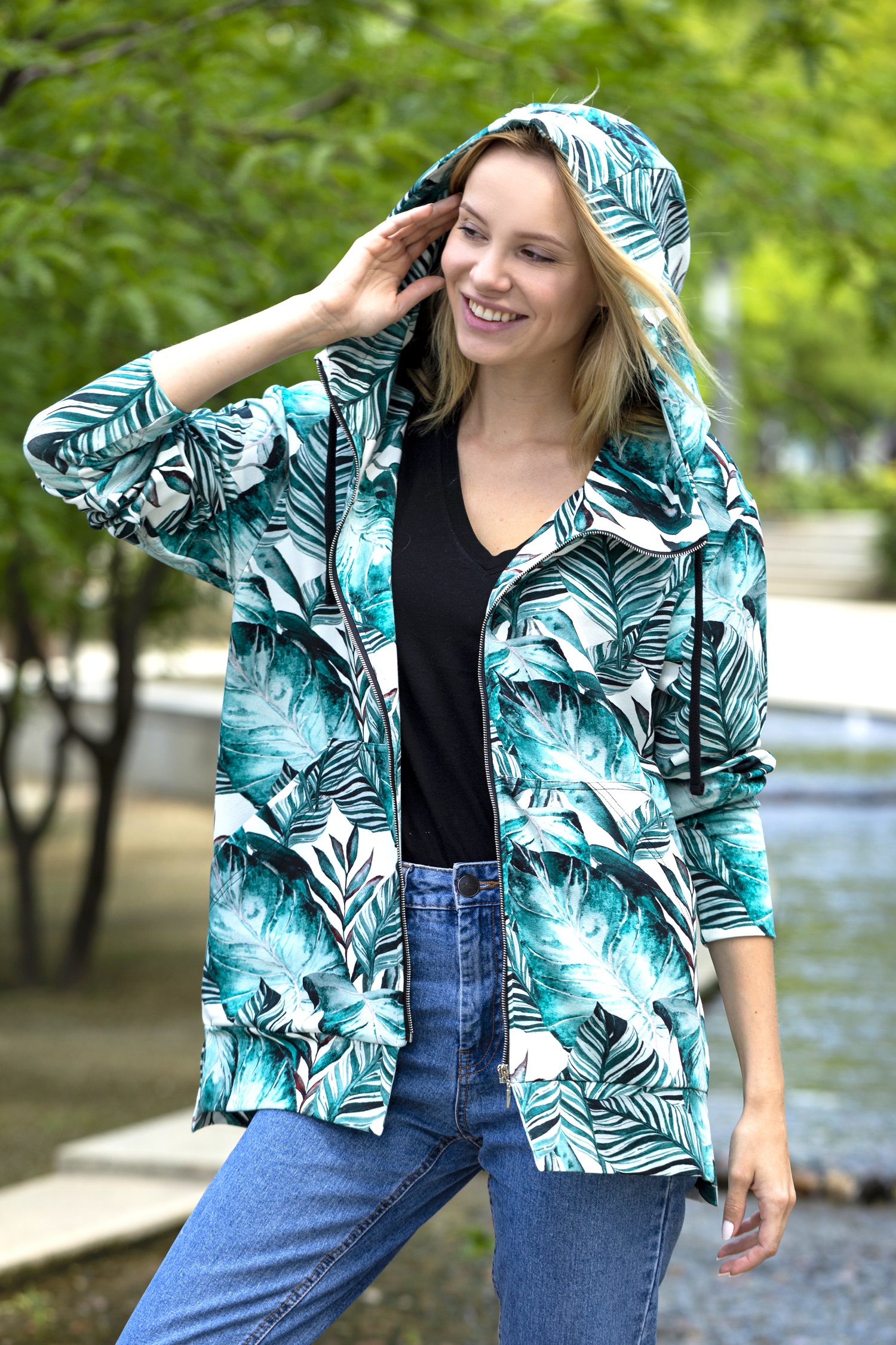 Bluza Simple, turkusowe, jasne liście - obrazek 4