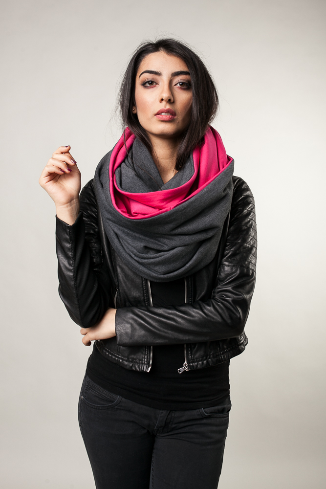 Komin xxl grafitowo-malinowy