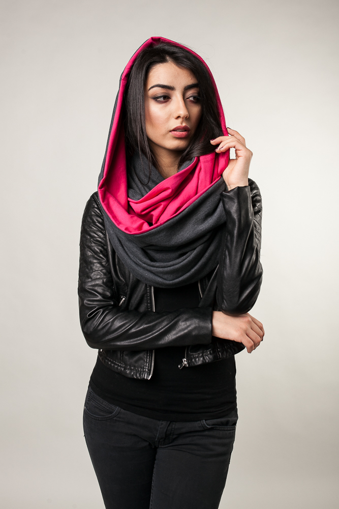 Komin xxl grafitowo-malinowy - obrazek 2