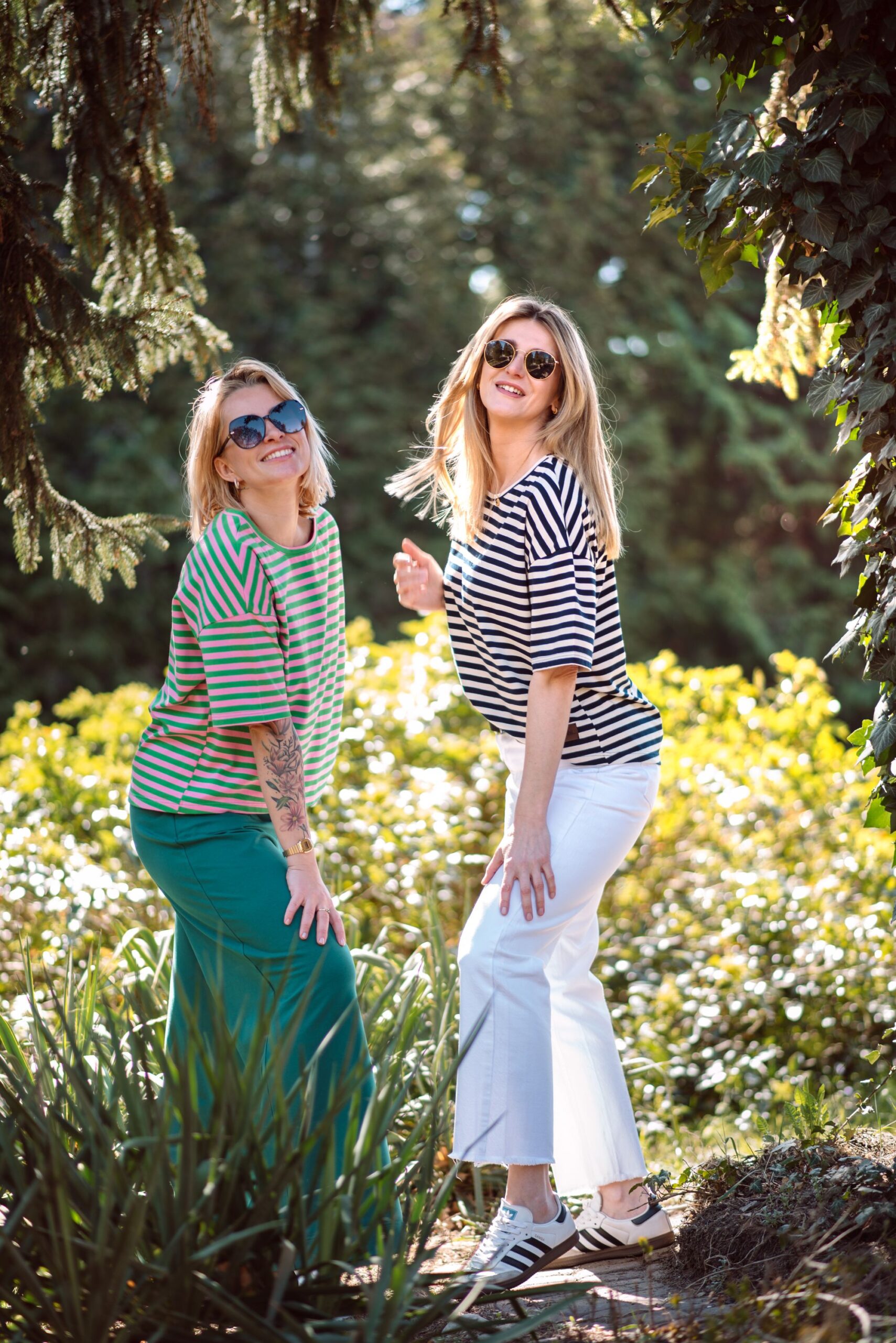 Bluzka T 'shirt różowo-zielone paski - obrazek 2